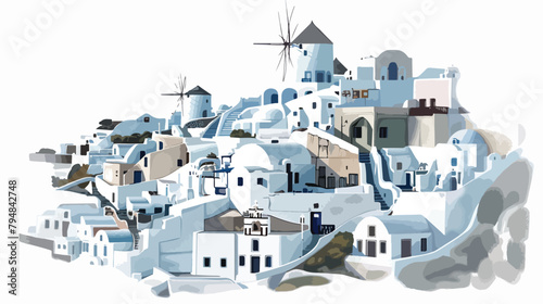 White architecture on Santorini island Greece Hand dr