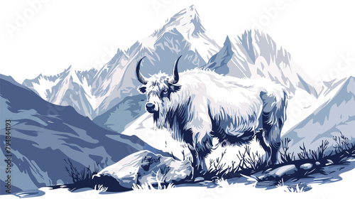 White yak in Himalaya mountains Nepal. Khumbu valley