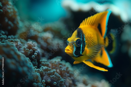 Vibrant Yellow Fish in Marine Aquarium
