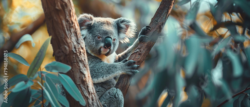 Koala Bear Sit On The Branch of the tree and eat leaves Wallpaper