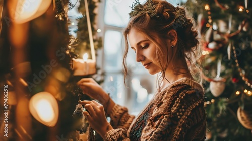 Beautiful lonely young woman creating her own festive outfit. Copy Space.