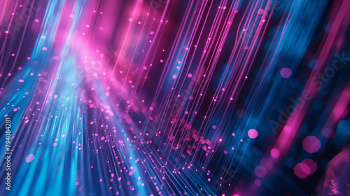 A striking digital representation of magenta and blue optical fibers streaming radiant light across the frame