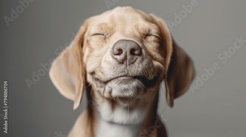  A close-up of a dog's face with its eyes closed