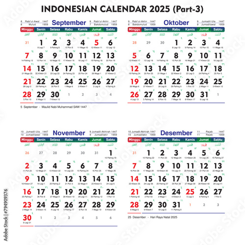Indonesian national with javanese lunar calendar calendar 2025 sans serif horizontal september october november december gregorian