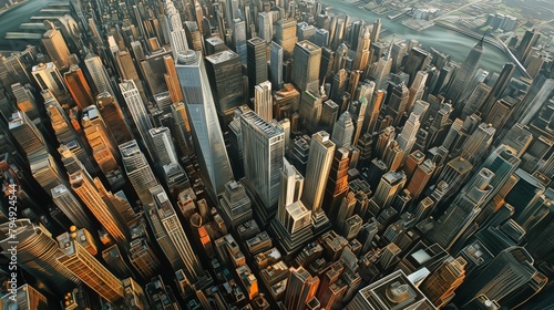 Birds eye view of bustling city new york city during sunset