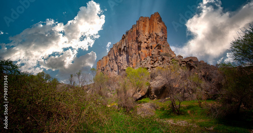 Famous and popular tourist attraction of Cappadocia and Turkey is the Ihlara Valley with a deep gorge and steep cliffs with hiking paths