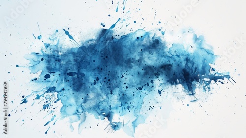 Artistic Blue Watercolor Explosion on White - Splashing blue watercolor on white background conveys creativity, fluidity, and freedom in an abstract form