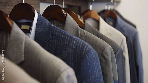 stylish and modern menswear collection hanging in a boutique showcasing tailored suits