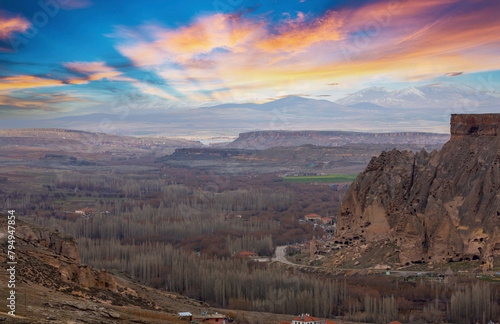 Famous and popular tourist attraction of Cappadocia and Turkey is the Ihlara Valley with a deep gorge and steep cliffs with hiking paths