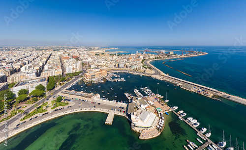 Bari, Italy. Embankment and port. Bari is a port city on the Adriatic coast, the capital of the southern Italian region of Apulia. Aerial view