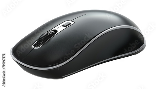 Sleek black wireless mouse for computers isolated on transparent background