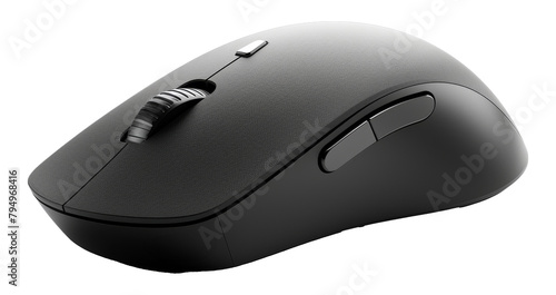 Ergonomic wireless computer mouse with scroll wheel isolated on transparent background