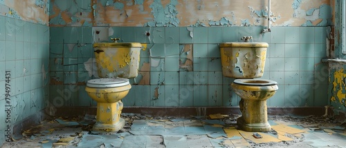 Decaying Toilets in Derelict Houses: A Detailed Exploration. Concept Abandoned Buildings, Urban Decay, Interior Photography, Neglected Architecture, Haunting Scenes