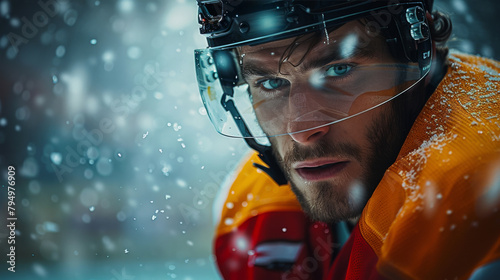 The Blur of Action: A Hockey Player, Caught Mid-Motion in a Snowy Storm