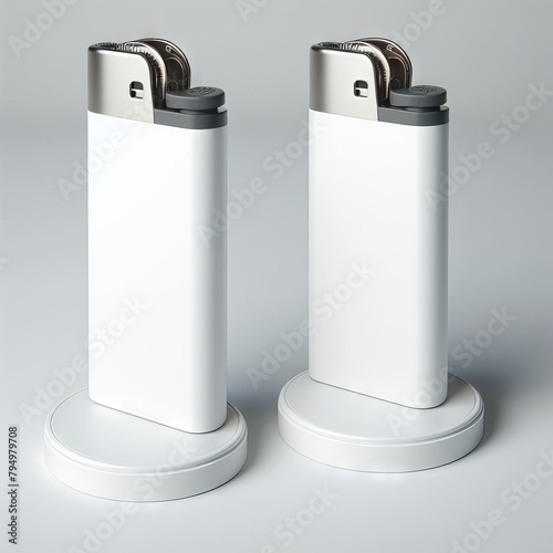 White blank gas lighter mock up stand isolated. Empty surface cigar-lighter design presentation. Lighter template mockup. Sigarette lighter template. 3D illustration, 3D rendering. 