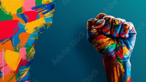 Nelson Mandela International Day background design with colorful shapes and painted fist