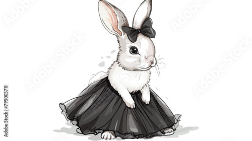 cute rabbit in a little black dress dress on a white