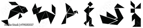 Wildlife tangram, Animal shapes silhouette icons,Tangram menagerie, Transformative tangrams puzzle set for kids,Animal kingdom tangram, Dynamic tangrams Silhouettes,Tangram safari, unique Tangrams
