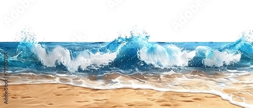 Realistic Image of a sandy beach seascape on a white background, Realistic.