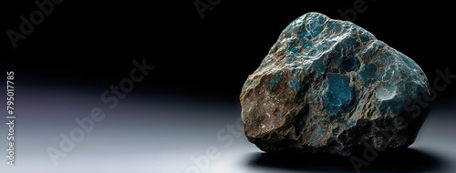 Liroconite is a rare precious natural stone on a black background. AI generated. Header banner mockup with space.