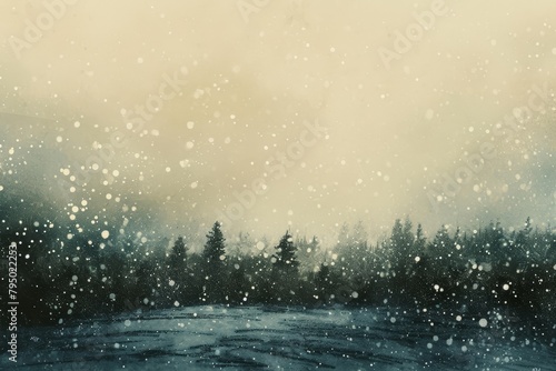 A landscape shrouded in vexing snow, with subtle hints of distant trees barely visible through the falling flakes.