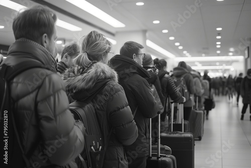Group of diverse traveling people standing and goes with luggage bags in the terminal of airport, travel and tourism concept. Romantic of Airport, nomad lifestyle, expat life concept.