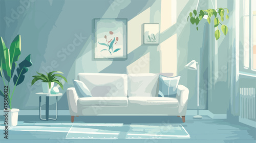 Stylish interior of light living room with Easter dec