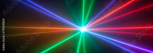 Wide background with colorful neon laser beams
