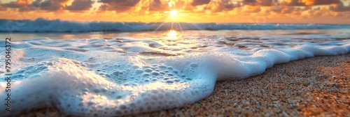 Tranquil tropical beach inspiring sunset seascape panorama with golden sand and calm horizon view