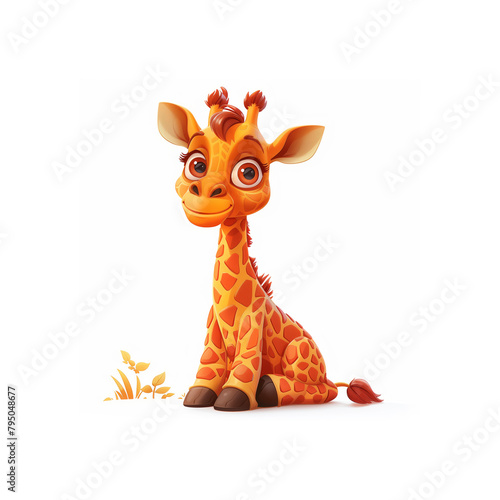 Cartoon Giraffe Sitting on the Ground. Generative AI