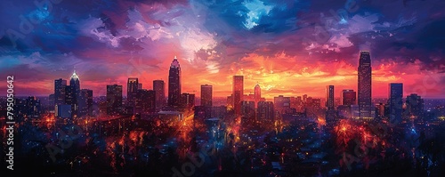 Skyline of Charlotte, glowing with southern charm