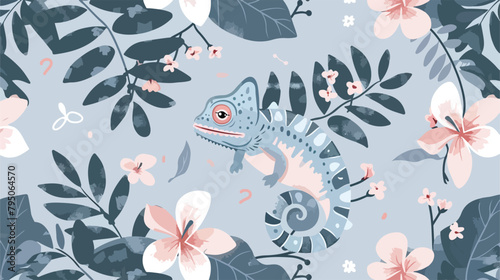 Vector cute seamless pattern with chameleon pastel co