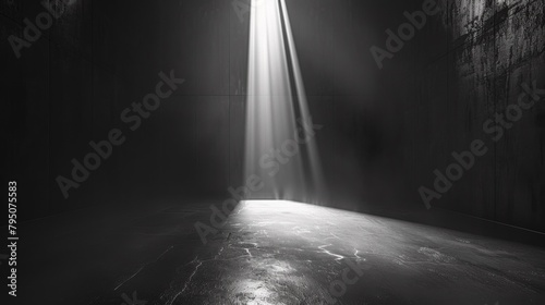 A black and white photo of a beam coming out from the ground, AI