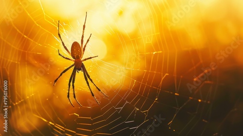A spider is sitting in the center of a web