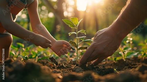 a hand and a child touching a plant