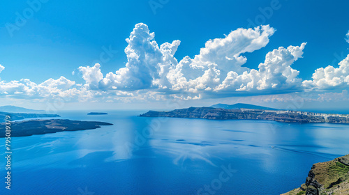 Santorini island Greece. Blue sea and the blue sky 
