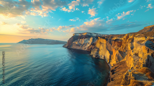 Santorini island Greece. Yellow pumice volcanic cliffs