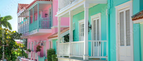 Vibrant pastel-colored buildings line the streets of Nassau in the Bahamas, capturing the island's charm.