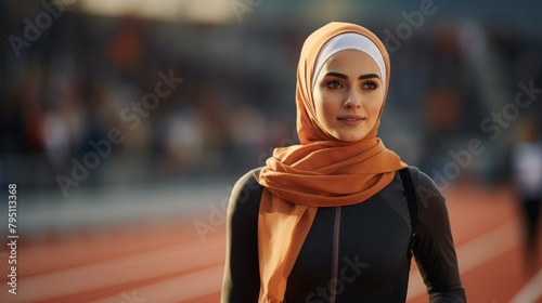 Beautiful Muslim woman participating in a sports event.