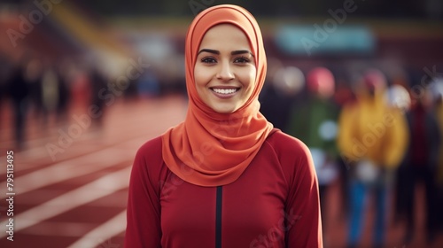 Beautiful Muslim woman participating in a sports event.