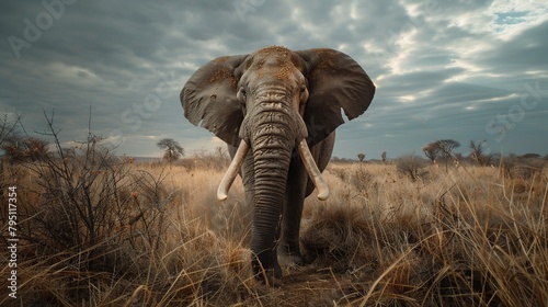Big elephant in the African savanna. Nature animal background.