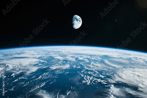 the earth from space with the moon