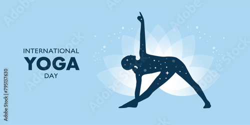 World yoga day banner design. June 21st. Yoga banner background. Health and fitness concept.