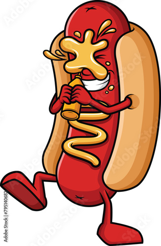 Cartoon funny hot dog vector illustration