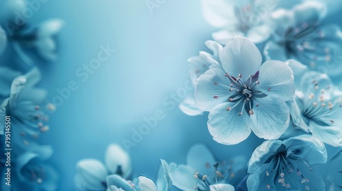 Blossoming branch of cherry on a blue background. toning