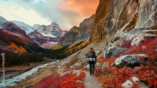 Solo hiker finds peace amidst Canadian Rockies' autumnal majesty.