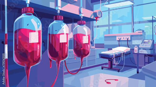 Blood pack for transfusion in clinic closeup Vector illustration