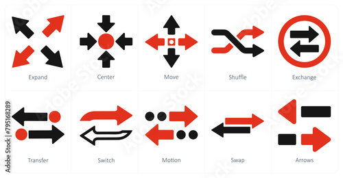 A set of 10 arrows icons as expand, center, move