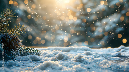Winter background with snow and blurred bokeh.