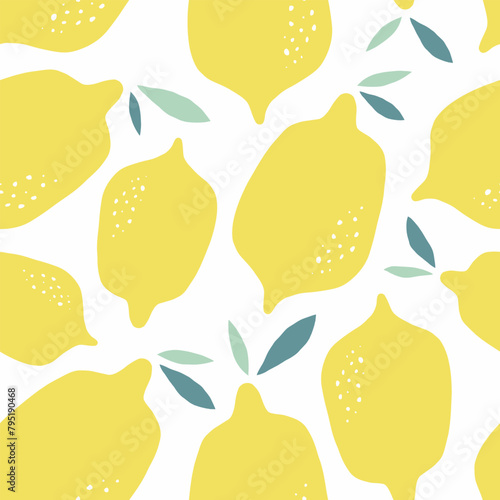 Tropical seamless pattern with lemons. Fruit repeated background for fabric or wallpaper.
